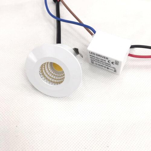 5pcs new white body color Mini spot Downlights 39mm 95V-277V 3w bridgelux led new Cabinet Spot Lamp