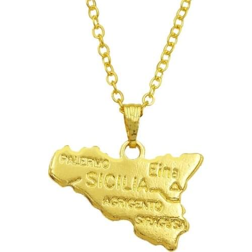 LPHZQH Italy Sicily Map Necklace Women Trendy Charm Pendant Choker Necklace Italian Jewelry Gifts Color Gold Color