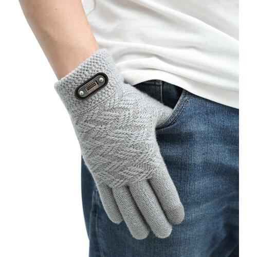 Unisex winter warm gloves full finger knitted wool plus velvet thick black driving gloves writing game