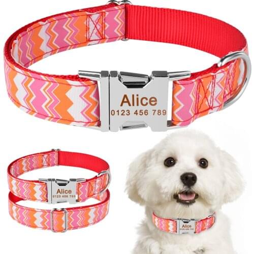 AiruiDog Personalized Dog Collar Fabric ID Name Tag Buckle Custom Engraved Puppy S M L