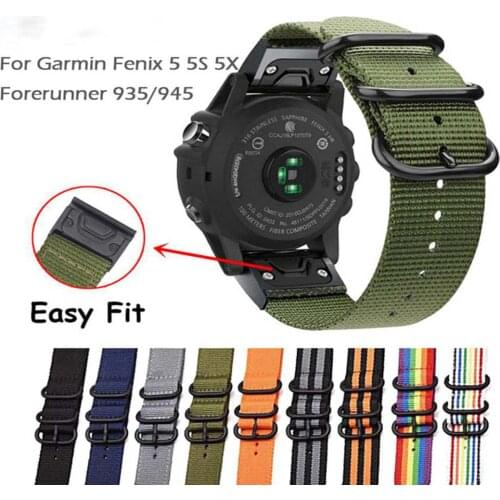 26 20 22mm Nylon Canvas Watchband Wriststrap For Garmin Fenix 6X 6 6S Pro 5X 5 5S Plus 3 3HR Easy Fit Quick Release Wirstbands