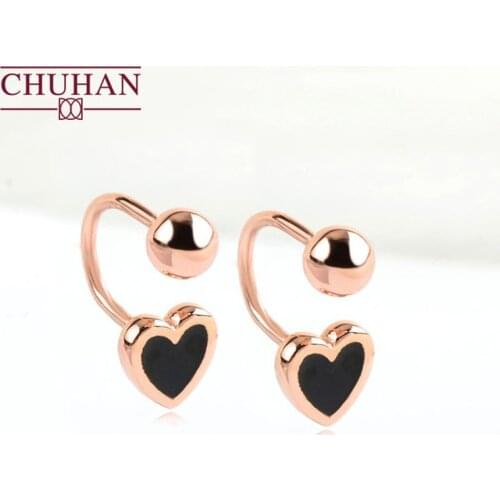 CHUHAN 18K Rose Gold Heart-shaped Paint Earrings U-shaped Real Gold Ear Buckle Au750 Luxury Jewelry Fine Gifts for Women