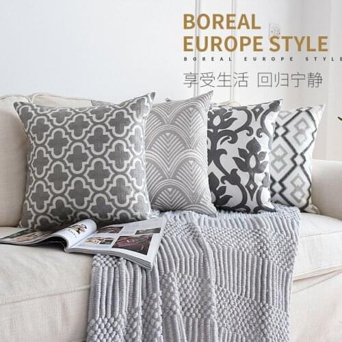 Nordic Grey Cushion Cover Geometric Embroidery Pillow Case Quality Durable Cotton Throw Pillow Cover For Living Room Sofa Couch