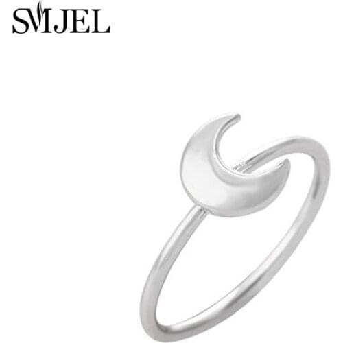 SMJEL Hot Tiny Cute lovely Half Moon Rings for Women Simple Flat Crescent Moon Knuckle Ring Female Jewelry Birthday Gifts R133