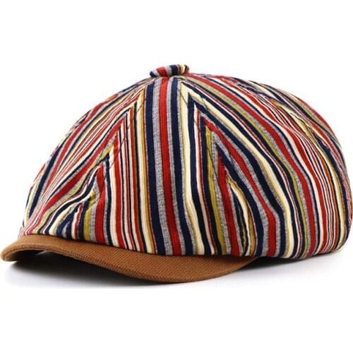 Octagonal Hat Women Beret Newsboy Men Retro Flat Stripe Spring Autumn Cap Accessory For Teenagers