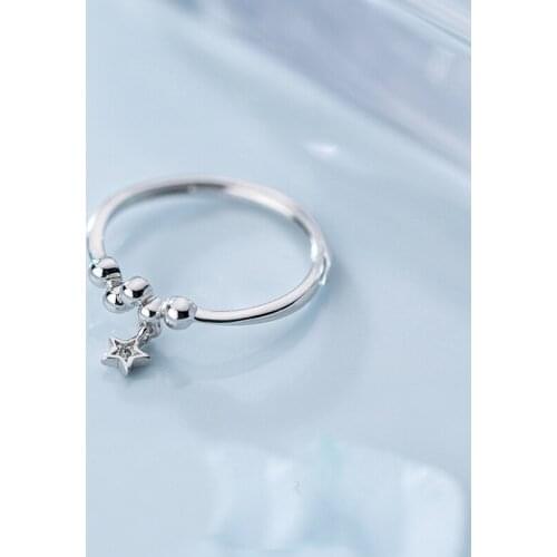 Jewelry Silver 925 Sterling Silver Ring Adjustable Star Cute Finger Beads Drop Ring Fine Jewelry For Women Cubic Zirconia