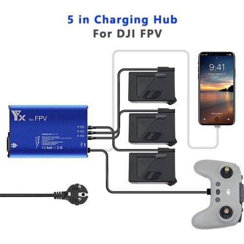 5 in 1 Battery Charger Hub for DJI FPV Drone Remote Controller SmartPhone Charging Hub Intelligent Rapid Charger Accessories