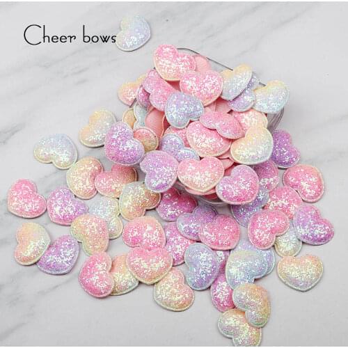 Cheer Bows Rainbow Appliques Heart Patches for Hair Clip Decor Padded Patches for DIY Crafts Clothes Headwear Hair Accessories