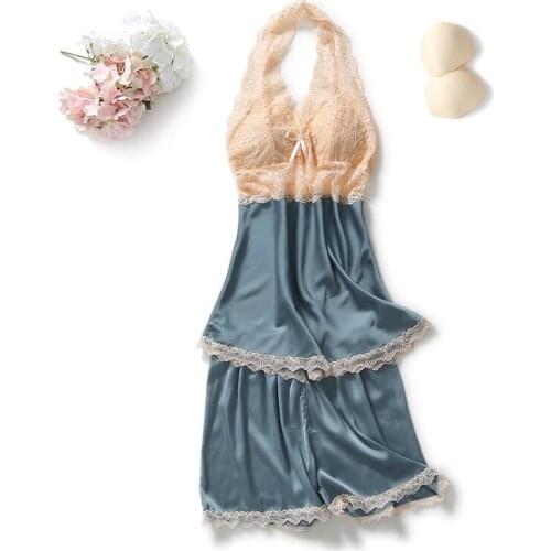 Women Satin Sleepwear V-Neck Pijama Mujer 2 Piece Set Silk Pajamas for Women sling shorts Womens Pajama Set Summer Pyjamas