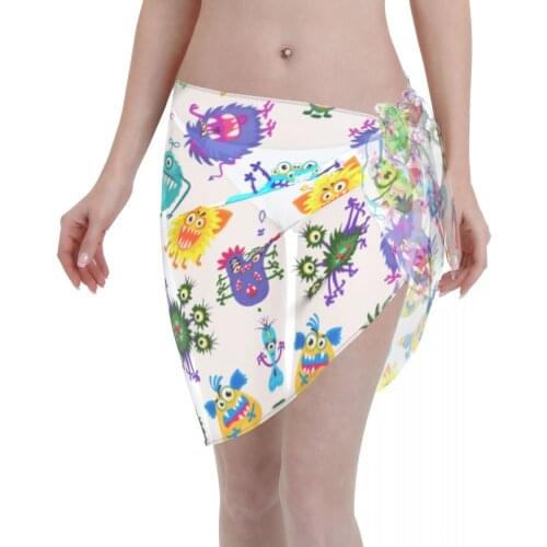 Womens Swim Wear Bikini Cover Up Cute Monster Party Beach Mini Wrap Skirt Sarong Pareo Shorts Summer Beachwear