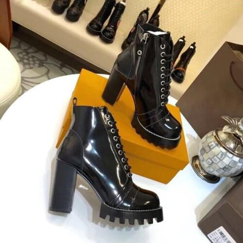 Women Shoes Winter Black Platform Ankle Boots Luxury Round Toe High Heels Lace Up Ladies Shoes Woman Botas Mujer Invierno 2019