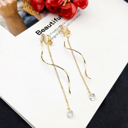 JIOFREE Korea Zircon S shape NO Hole Earrings For Women Long clip on Earrings High Quality Statement Wedding Jewelry Wholesale
