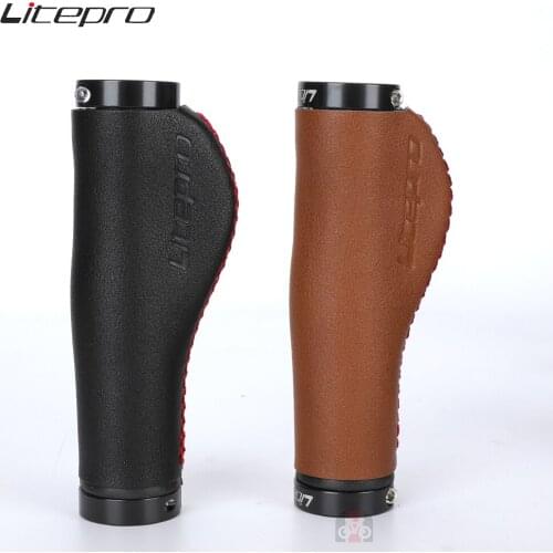 Litepro 1Pair Mountain Road Bike Handlebar Grips Ergonomic PU Leather MTB Bicycle Bar Cover Double Lock Bar Ends Anti-slip