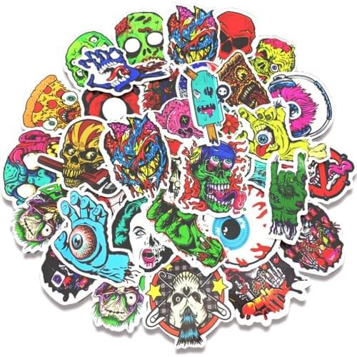 10/30/50PCS Cartoon Horror Skull Diary Waterproof Graffiti Luggage Laptop Skateboard Toy Decoration Sticker Wholesale