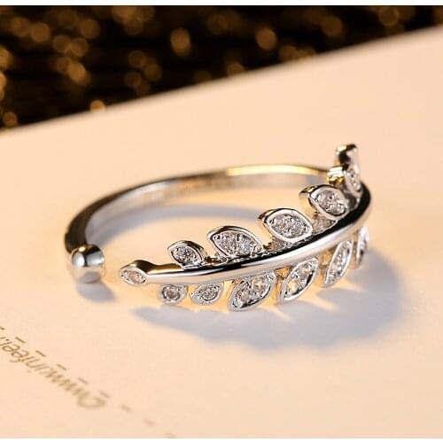 2020 Fashion Ring Adjustable Opening Women Ring Leaf Shape Transparent Crystal Zircon Ring Ladies Jewelry Gift Party Decoration
