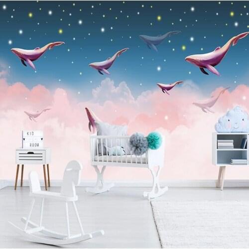 3D Wallpaper Modern Fantasy Starry Sky Cartoon Whale Childrens Room Background Wall Murals Waterproof Canvas Home Decor Fresco