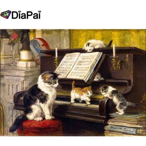 DIAPAI 5D DIY Diamond Painting 100% Full Square/Round Drill "Animal cat piano" Diamond Embroidery Cross Stitch 3D Decor A23752