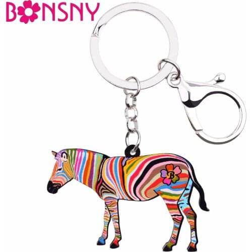 Bonsny Africa Animal Zebra Pinto Key Chains Keyrings For Women Girl Bag Driving Car Key Handbag Wallet Charms Keychain Jewelry