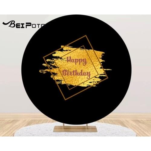 Black Gold Frame Round Photography Background Circle Backdrop shower Photo Studio Birthday Party Table Cover Y739