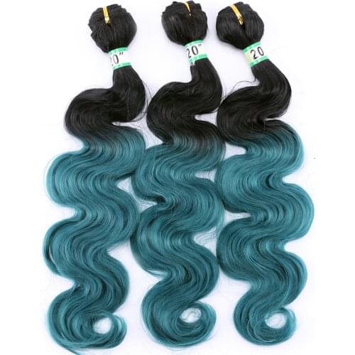 Black To Green Ombre Color High Temperature Synthetic Hair Extensions 100 Gram One Piece Brazilian Body Wave Bundles for Cosplay