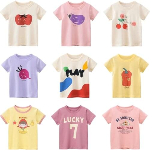 Children Summer Fashion Girls T-shirt Children Boys Short Sleeves Tees Baby Kids Cotton Tops Clothes Print Cartoon Toddler 2021