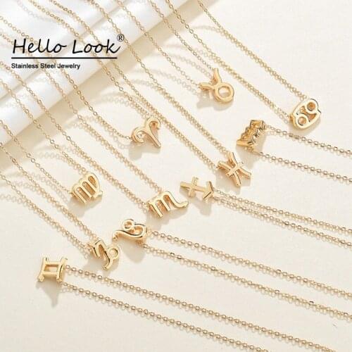 HelloLook 12 Constellations Sign Pendant Necklace for Man Women 316L Stainless Steel Necklace Birthday Jewelry Gift