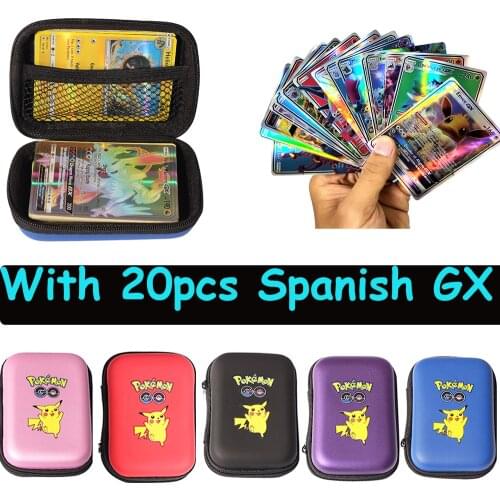 Pokemon Pikachu Game Card 50 Card Holder Photo Album Hard Case with 20 Spanish Flash GX Card Storage Box Christmas Gift