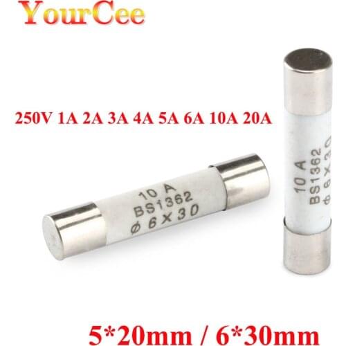 10PCS/Lot 5*20mm 6x30mm Ceramics Tube Fuse 250V 1A 2A 3A 4A 5A 6A 10A 20A Fast Blow Ceramics Fuses