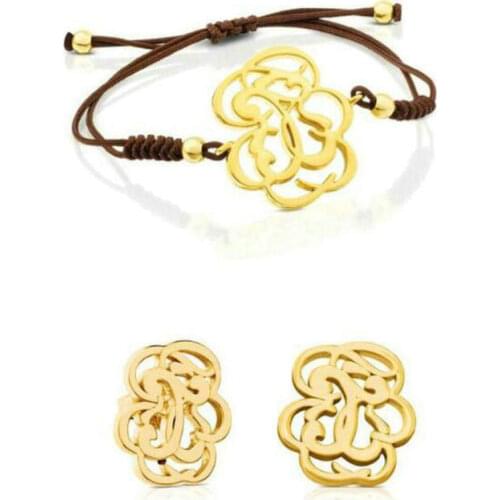 Earrings/Bracelet For Women Set Stainless Steel Hollow Out Charm Bracelets Weaving lucky Rope Adjustable Girl Jewelry