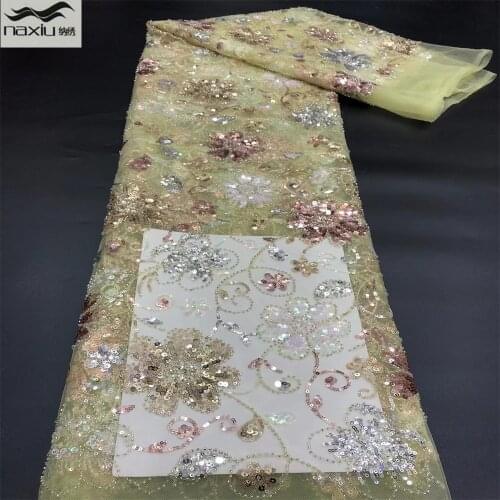 Madison 2021 High Quality African French Embroidery Tulle Handmade Beaded Lace Fabric For Nigerian Wedding Party Sewing