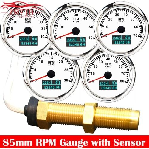 New 3 In 1 Multifunction Tacho Meter 85MM Tachometer Gauge 3000-8000 RPM Meter For Water Temp Oil Pressure Hourmeter With Sensor