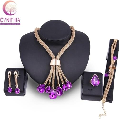 Fashion Nigerian Jewelry Set For Women Purple tassel earrings Necklace Set Banquet Dress Accessory Bridal Indian Jewellery