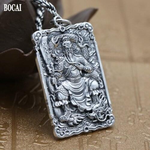 BOCAI New 2021 Trend Real s999 Silver Jewelry God of Wealth Guan Gong Pendant for Man Retro Personality Domineering Amulet
