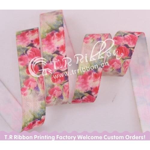 New design 100yards/lot 5/8" heat transfer beautiful flower fold over elastic for hair ties accessaries, welcome OEM printed