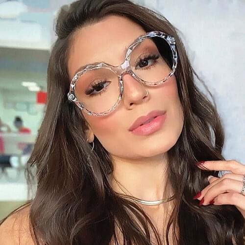 Plastic Titanium Glasses Frames Round Crystal Cutting Women Optical Fashion Computer Glasses 50213