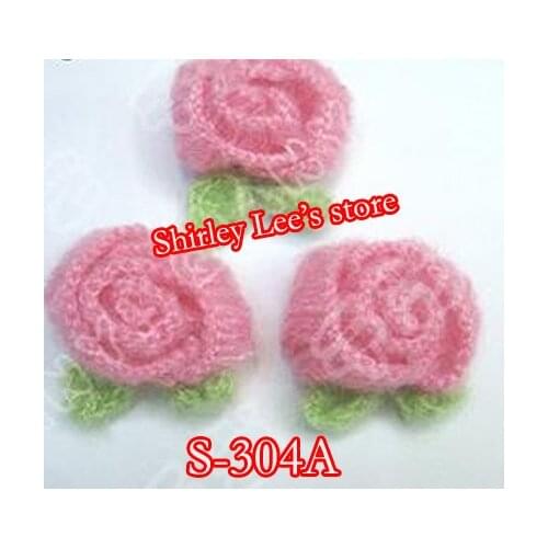 Wholesale --NEW!!200 X (4.5cm)SUPER CUTE Handmade PINK Crochet Rose Crafts Embellishments,Crochet Flower--- Free Shipping BY EMS