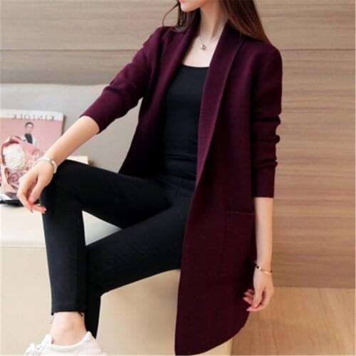 2020 Autumn Winter Long Cardigan Female Casual Women Pocket Cardigan Sweater Knitted Cardigans All-match For Women Jacket Tops
