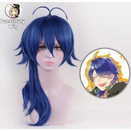 Top Anime Division Rap Battle Hypnosis MIC Dice Arisugawa Blue Cosplay Wig 60cm Layered Synthetic Costume Party Wigs + Wig cap