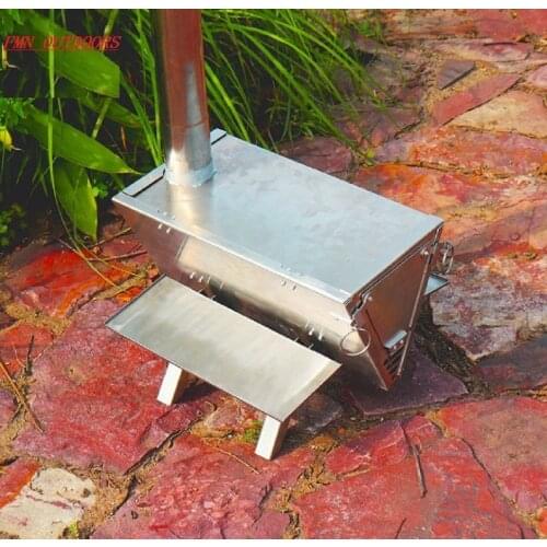 Portable Stainless Adjustable Wood Burning Stove Foldable Tent Heater w/ Pipe for Outdoor Survival Camping Cooking Ice-fishing