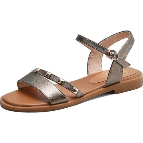 New arrive women sandals simple buckle summer shoes genuine leather ladies comfortable flat sandals