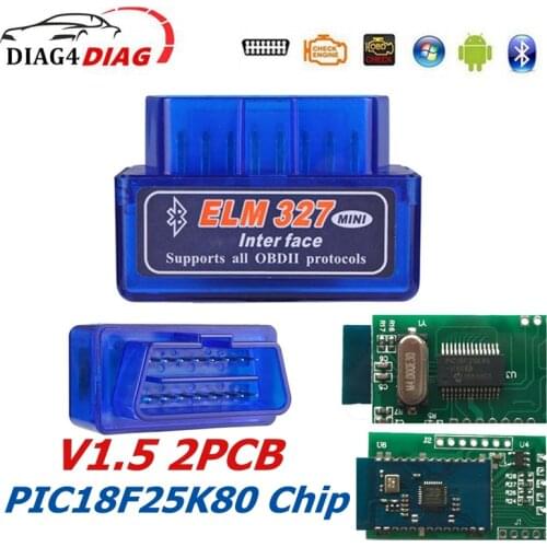 10pcs/lot V1.5 ELM327 Bluetooth Auto OBDII OBD2 Scanner Super MINI 1.5 PIC18F25K80 Chip ELM 327 for Android Windows Code Reader