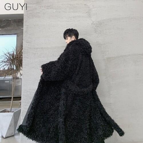 Japan Style Streetwear High Street Trench Jackets Coats Long Hooded Cloak Men Belt Velvet Male Casual Overcoat Capes Steampunk