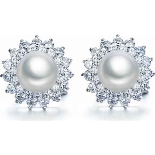 UMODE Simulated Pearl Jewelry Rose Gold / White Gold Color Earrings With Tiny AAA CZ Stud Earrings For Women AUE0161