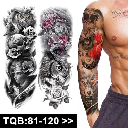 Temporary Tattoos Stickers Waterproof Full Arm Large Size Sleeve Fake Tattoo for Women Men Body Art Rose Wolf Sticker Wholesale