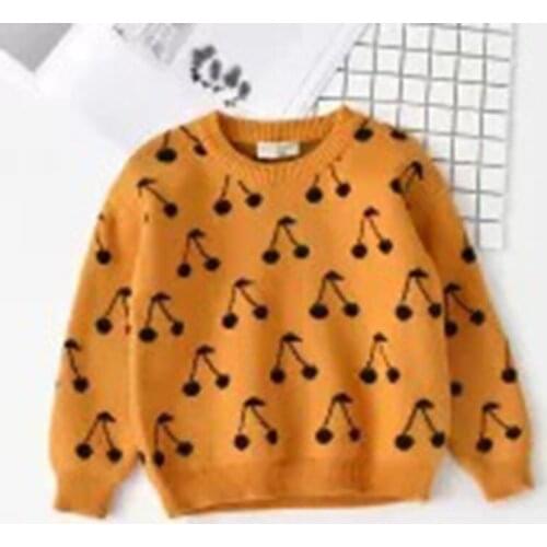 Spring Autumn Baby Kids Boys Girls Cherry Printing Long Sleeve Knit Sweater Baby Boys Girls Pullover Sweaters Childrens Clothes