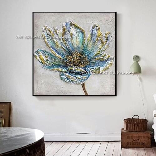 The High Quality 100% Handmade Big Flower Canvas Painting Modern Simple Artwork Pictures Thick Oil Wall Art Decor Green Plant