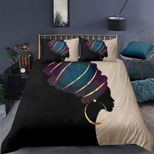 WOSTAR 3D bedding set african women duvet cover gilded big earrings printing family double bed adult quilt cover set king size