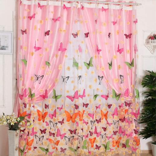 1Pcs Door Curtains Kitchen Living Room Finished Organza Embroidered Sheer Romantic Butterfly Childrens Room Home Bedroom Decor