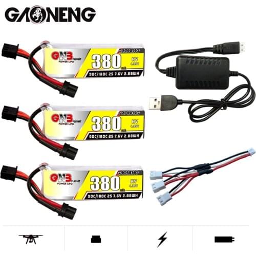 Gaoneng GNB 380mah 90C/180C 7.6V 2S HV Lipo battery Charger Set with XT30 Plug for BETAFPV Beta75X 2S Beta65X 2S Whoop Drone