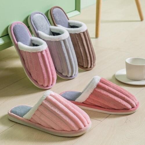 Women Winter Couple Furry Slippers Female Indoor Chaussons Plus Bedroom Shoes Slip On Slipper House Non-slip Warm Men Footwear